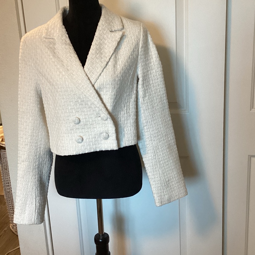Anthropologie Alec Les Filles Double Breasted Textured Cropped Blazer S NWOT